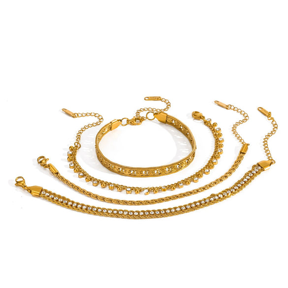 Wholesale Stackable Geometric Stainless Steel Women's Bracelet With Diamonds And Zircon Vacuum Plated