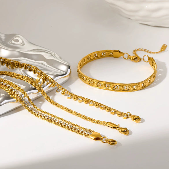 Wholesale Stackable Geometric Stainless Steel Women's Bracelet With Diamonds And Zircon Vacuum Plated