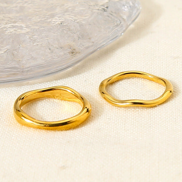 Wholesale Stackable 18K Gold Plated Stainless Steel Wave Ring For Women And Men
