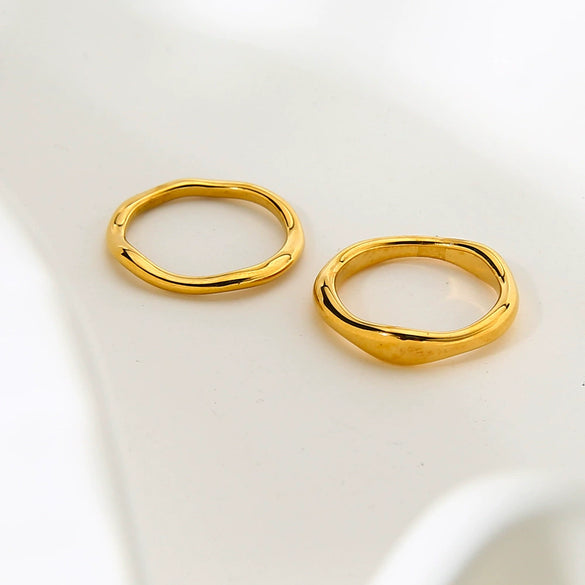 Wholesale Stackable 18K Gold Plated Stainless Steel Wave Ring For Women And Men