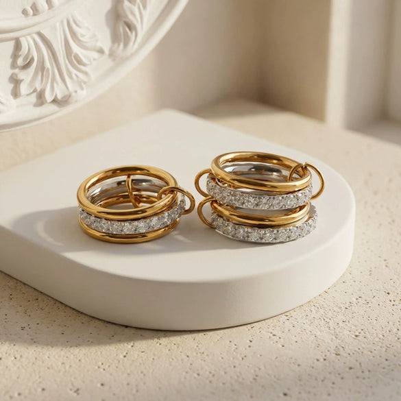Wholesale Stackable Ring Set With Cross Design 18K Gold Texture Titanium Steel Geometric Electroplated For Couples