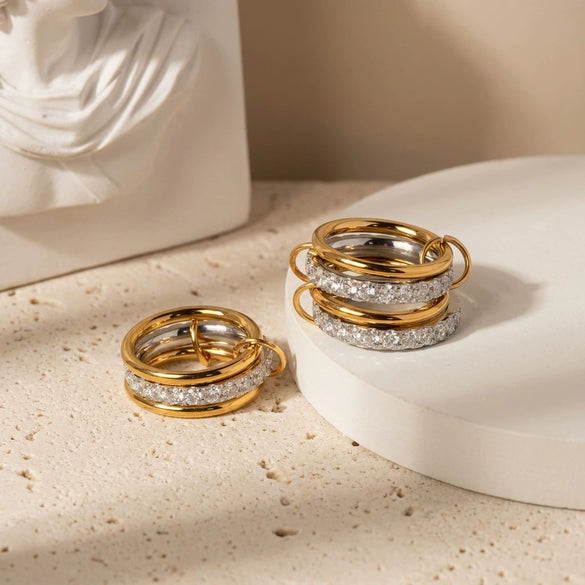 Wholesale Stackable Ring Set With Cross Design 18K Gold Texture Titanium Steel Geometric Electroplated For Couples
