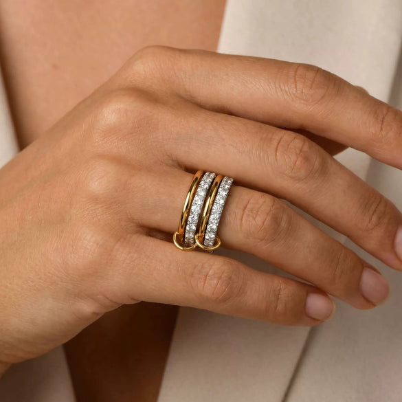 Wholesale Stackable Ring Set With Cross Design 18K Gold Texture Titanium Steel Geometric Electroplated For Couples