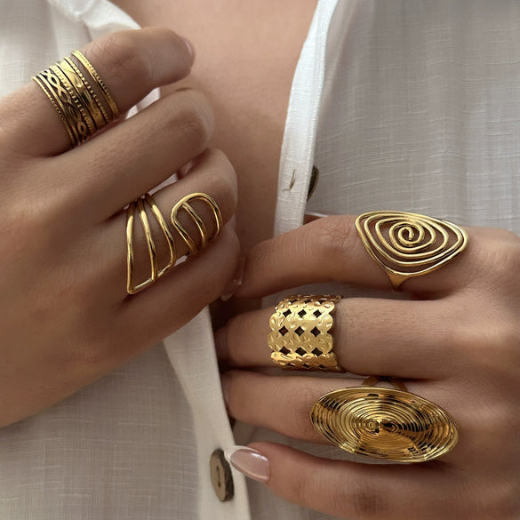 Wholesale Stackable Stainless Steel Geometric Electroplated Line Ring For Unisex