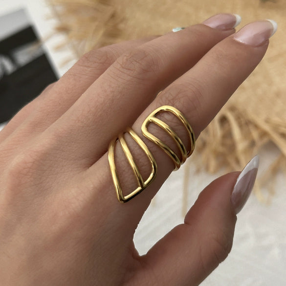 Wholesale Stackable Stainless Steel Geometric Electroplated Line Ring For Unisex