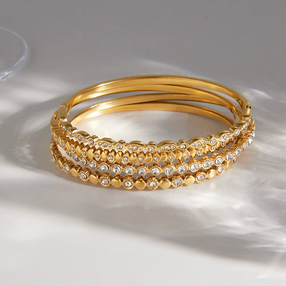 Wholesale Stackable Stainless Steel Rhinestone Bracelets Electroplated Geometric Accessories For Women