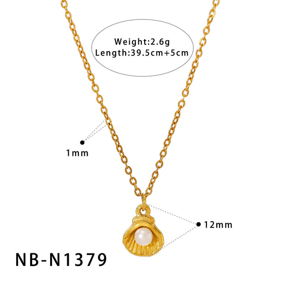 Wholesale Stackable Starfish Shells With Pearl Pendants Stainless Steel 18K Gold Plated Minimalist Women's Necklace