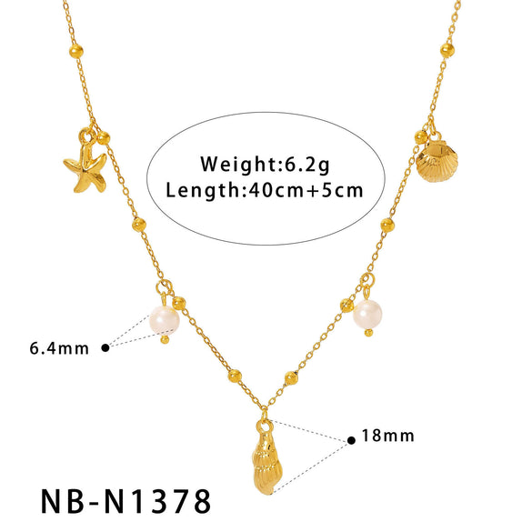 Wholesale Stackable Starfish Shells With Pearl Pendants Stainless Steel 18K Gold Plated Minimalist Women's Necklace