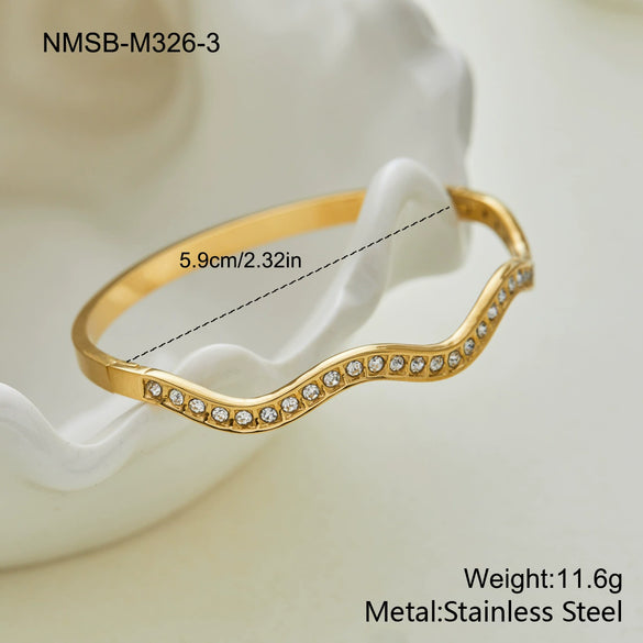 Wholesale Stackable Waveshaped Diamondstudded Goldplated Stainless Steel Bracelets For Women