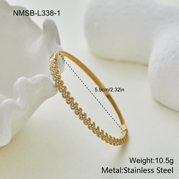 Wholesale Stackable Waveshaped Diamondstudded Goldplated Stainless Steel Bracelets For Women