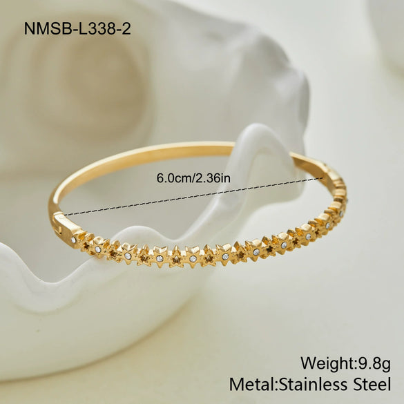 Wholesale Stackable Waveshaped Diamondstudded Goldplated Stainless Steel Bracelets For Women