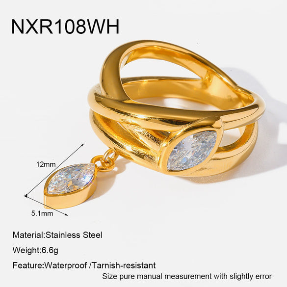 Wholesale Stackable Women's Geometric Horse Eye Rings Stainless Steel 18K Gold Plated With Diamonds