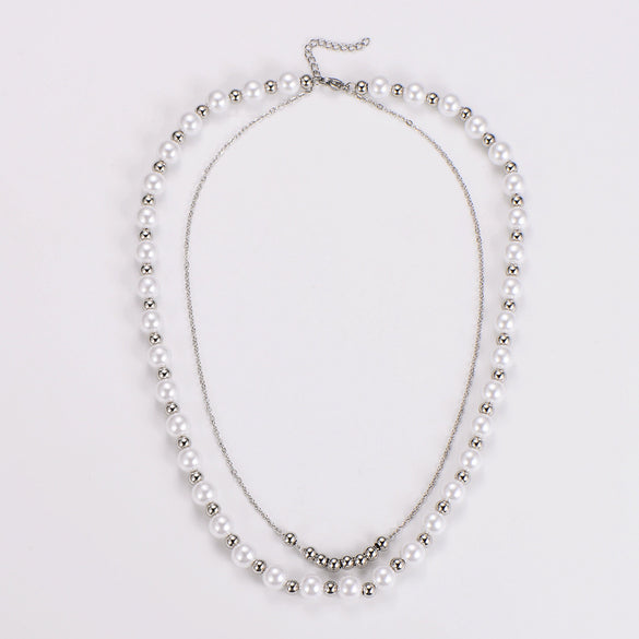 Wholesale Stacked Pearl Stainless Steel Electroplated Snake Bone Chain Pendant Necklace For Men