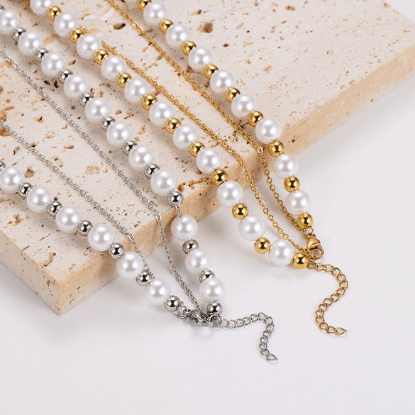Wholesale Stacked Pearl Stainless Steel Electroplated Snake Bone Chain Pendant Necklace For Men
