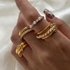 Wholesale Stacked Pearl Stainless Steel Ring For Women With Geometric Design And Electroplating