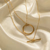 Wholesale Stacked Stainless Steel Necklace With 16K Gold Plated Double Round Long Stitching And Geometric Design For Women