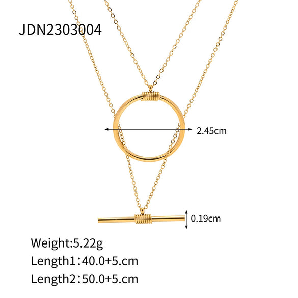 Wholesale Stacked Stainless Steel Necklace With 16K Gold Plated Double Round Long Stitching And Geometric Design For Women