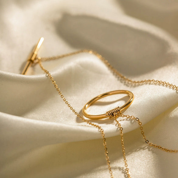 Wholesale Stacked Stainless Steel Necklace With 16K Gold Plated Double Round Long Stitching And Geometric Design For Women