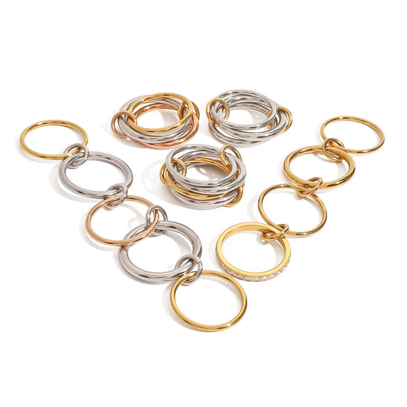 Wholesale Stacked Stainless Steel Ring For Women With Geometric Pattern And Electroplating Treatment