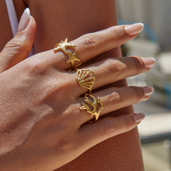 Wholesale Stacking Style Stainless Steel Electroplated Geometric Starfish Open Ring