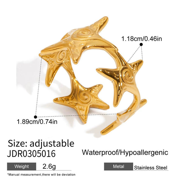 Wholesale Stacking Style Stainless Steel Electroplated Geometric Starfish Open Ring