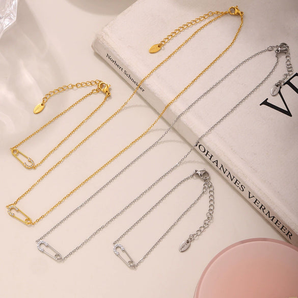 Wholesale Stainless Steel 5A Zircon Jewelry Set Necklace Bracelet For Women Electroplated Light Luxury Style