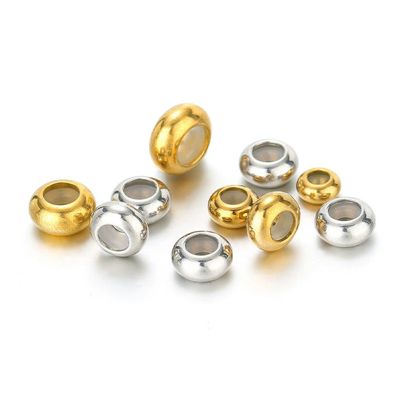 Wholesale Stainless Steel Adjustable Bead Positioning Bead Through Hole Rubber Bead With Gold Package Containing Silicone Steel Ball Simple Geometric Style Vacuum Plated
