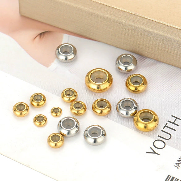 Wholesale Stainless Steel Adjustable Bead Positioning Bead Through Hole Rubber Bead With Gold Package Containing Silicone Steel Ball Simple Geometric Style Vacuum Plated