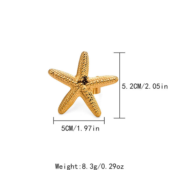 Wholesale Stainless Steel Adjustable Opening Ring With Embossed Starfish Personality Exaggerated Design Electroplating Treatment