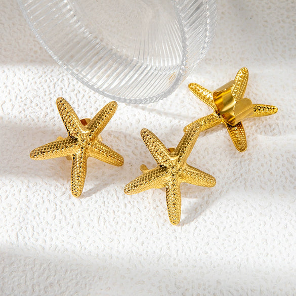 Wholesale Stainless Steel Adjustable Opening Ring With Embossed Starfish Personality Exaggerated Design Electroplating Treatment
