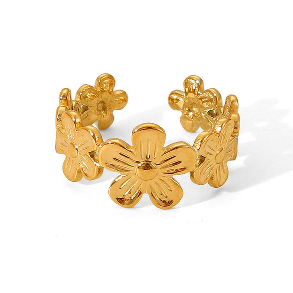Wholesale Stainless Steel Adjustable Rings With Rose Flowers Butterfly Geometric Shapes Polished Plating For Women