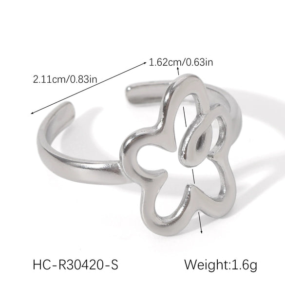 Wholesale Stainless Steel Adjustable Rings With Rose Flowers Butterfly Geometric Shapes Polished Plating For Women