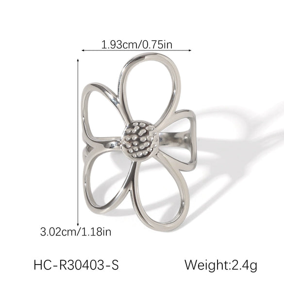 Wholesale Stainless Steel Adjustable Rings With Rose Flowers Butterfly Geometric Shapes Polished Plating For Women