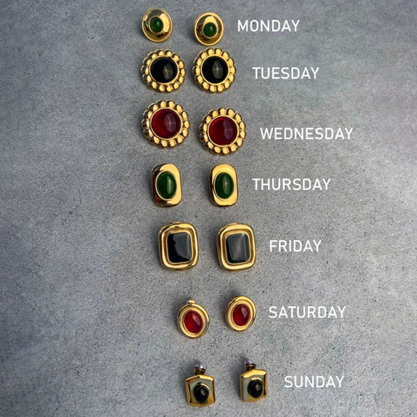 Wholesale Stainless Steel Agate Earrings Retro Light Luxury Style Geometric Electroplated