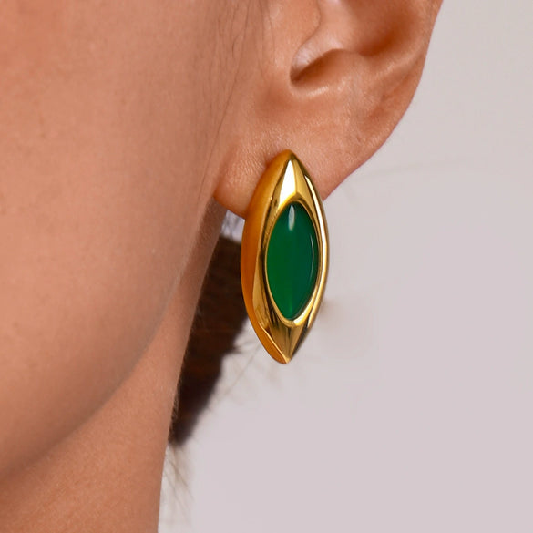 Wholesale Stainless Steel Agate Earrings With Geometric Design And Electroplating Treatment