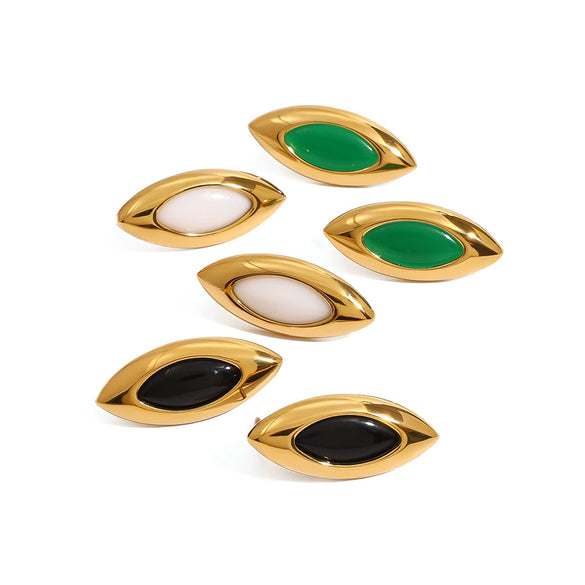 Wholesale Stainless Steel Agate Earrings With Geometric Design And Electroplating Treatment