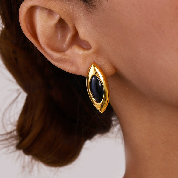 Wholesale Stainless Steel Agate Earrings With Geometric Design And Electroplating Treatment
