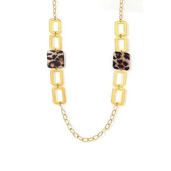 Wholesale Stainless Steel And Acrylic Light Luxury Geometric Leopard Print Chain Necklace With 18K Gold Plating