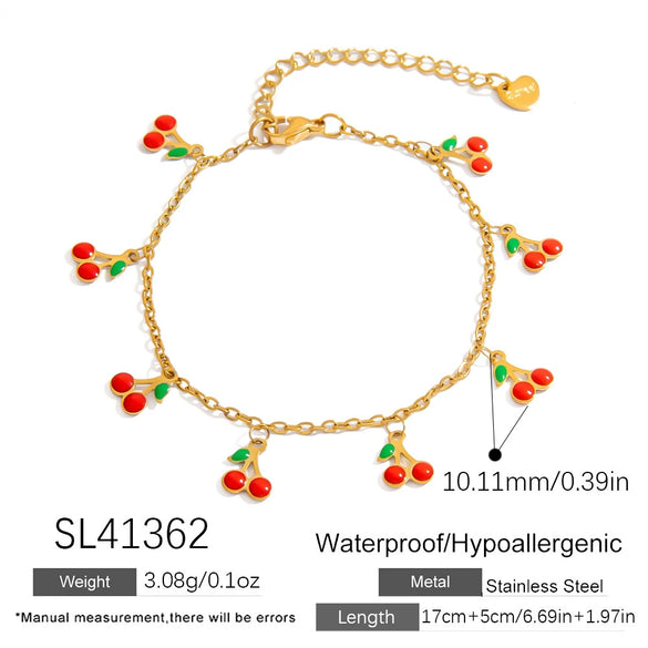 Wholesale Stainless Steel And Acrylic Women's Handmade Jewelry Set With Plants Flowers Pattern And Electroplating Process Necklace And Hand Jewelry