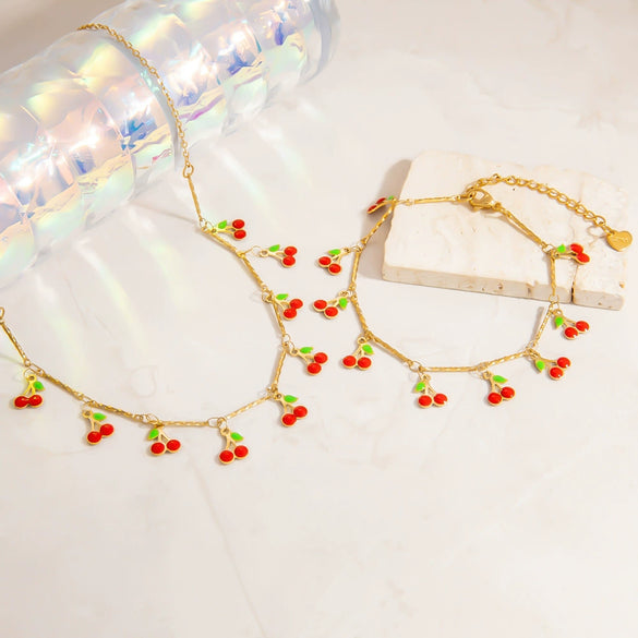 Wholesale Stainless Steel And Acrylic Women's Handmade Jewelry Set With Plants Flowers Pattern And Electroplating Process Necklace And Hand Jewelry