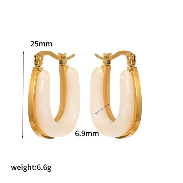 Wholesale Stainless Steel And Amber Resin Geometric C Shape Earrings With Highend Feel And Electroplating
