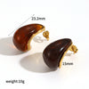 Wholesale Stainless Steel And Amber Resin Geometric C Shape Earrings With Highend Feel And Electroplating