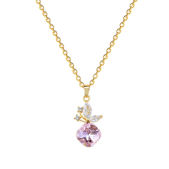 Wholesale Stainless Steel And Copper Animal Zodiac Cartoon Style Butterfly Pendant Full Diamond Necklace For Women