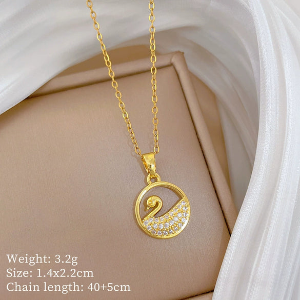 Wholesale Stainless Steel And Copper Animal Zodiac Pattern Luxury Style Fashionable Full Diamond Necklace Unisex Clavicle Chain
