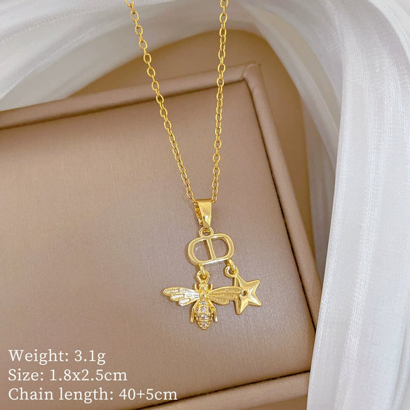 Wholesale Stainless Steel And Copper Animal Zodiac Pattern Luxury Style Fashionable Full Diamond Necklace Unisex Clavicle Chain