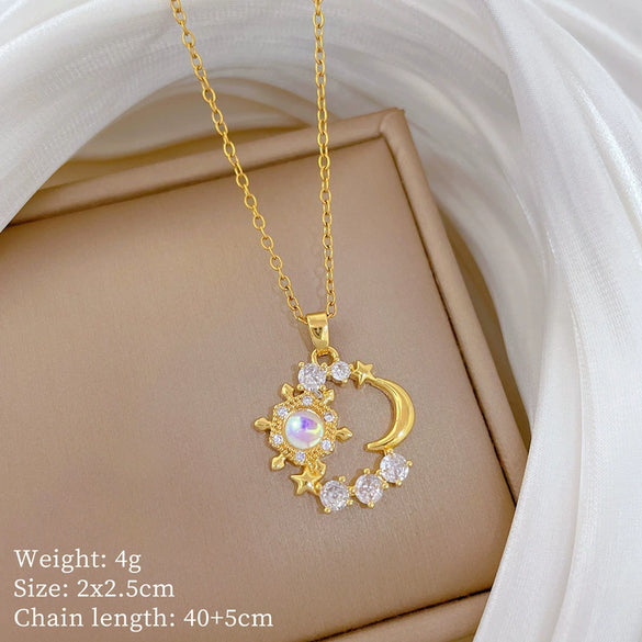 Wholesale Stainless Steel And Copper Animal Zodiac Pattern Luxury Style Fashionable Full Diamond Necklace Unisex Clavicle Chain