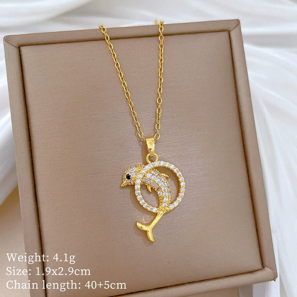 Wholesale Stainless Steel And Copper Animal Zodiac Pattern Luxury Style Fashionable Full Diamond Necklace Unisex Clavicle Chain