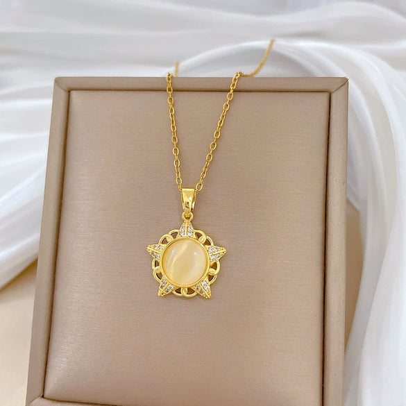 Wholesale Stainless Steel And Copper Geometric And Cartoon Style Hollow Cat Eye Star Pendant Necklace For Women And Men