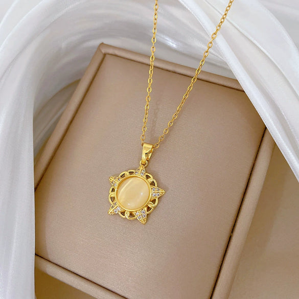 Wholesale Stainless Steel And Copper Geometric And Cartoon Style Hollow Cat Eye Star Pendant Necklace For Women And Men