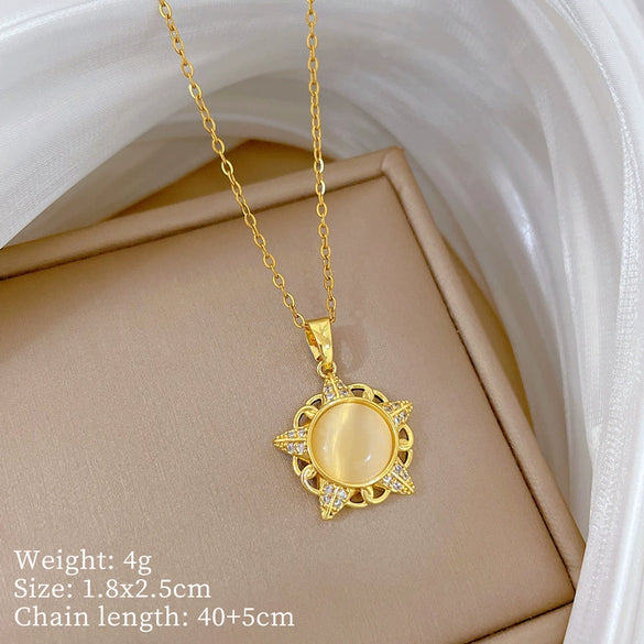 Wholesale Stainless Steel And Copper Geometric And Cartoon Style Hollow Cat Eye Star Pendant Necklace For Women And Men